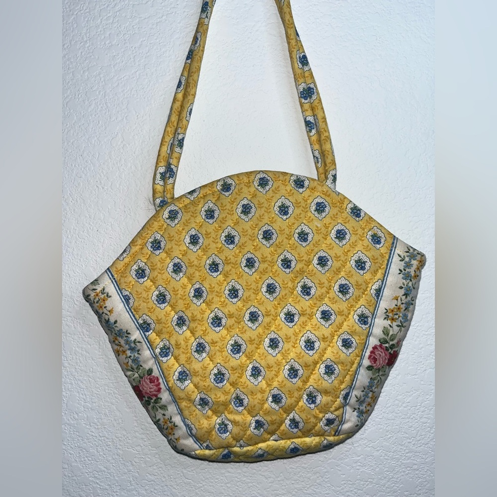 Vera Bradley Y2K Retired Elizabeth Style Quilted Emily Small Tote Yellow Rosette - Picture 4 of 16